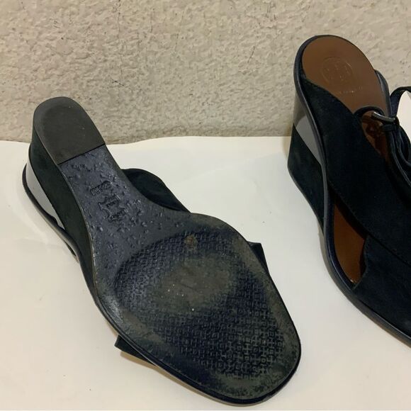 Tory Burch Navy Blue Suede Gabrielle Slingback Wedge Sandals Womens Size 8.5 M - Picture 8 of 16